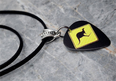 Kangaroo Crossing Guitar Pick Necklace with Black Suede Cord