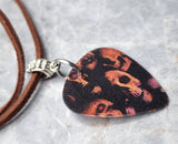 Holographic Skulls Guitar Pick Necklace on Brown Suede Cord