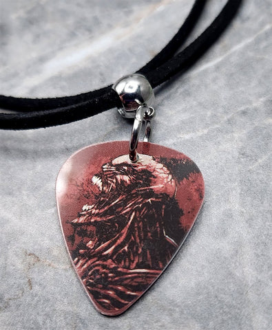 Monster Guitar Pick Necklace with Black Suede Cord