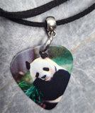 Panda Bear Guitar Pick Necklace with Black Suede Cord