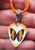 Orange Butterfly Guitar Pick Necklace with Orange Braided Cord