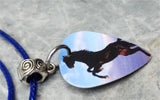 Horse Rearing Up Guitar Pick Necklace with Dark Blue Rolled Cord