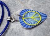 Peace Sign Guitar Pick on Blue Rolled Cord Necklace