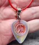 MultiColor Peace Sign Cut Out Guitar Pick Necklace with Red Rolled Cord