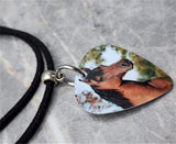 Brown Horse Guitar Pick Necklace with Black Sueded Cord