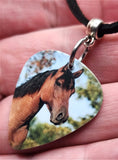 Brown Horse Guitar Pick Necklace with Black Sueded Cord