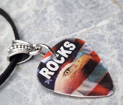 USA Rocks Holographic Guitar Pick Necklace with Black Sueded Cord
