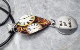 Time for Change on Clock Guitar Pick Necklace with Rolled Black Cord