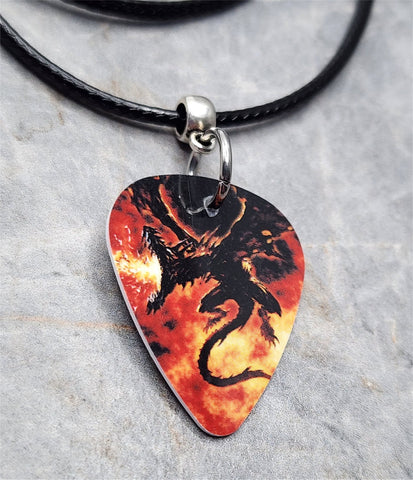 Dragon Guitar Pick Necklace on Black Rolled Cord