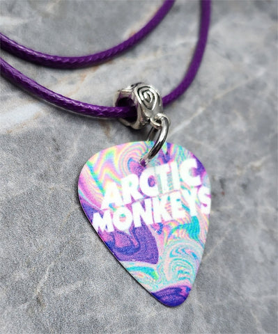 Arctic Monkeys TATUM-835 Guitar Pick Necklace with Purple Rolled Cord