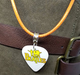 The Beatles Guitar Pick Necklace on an Orange Rolled Cord
