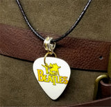 Orange and Yellow The Beatles Guitar Pick Necklace with Black Rolled Cord
