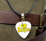 Orange and Yellow The Beatles Guitar Pick Necklace with Black Rolled Cord