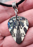 The Beatles Abbey Road Guitar Pick Necklace on Black Suede Cord