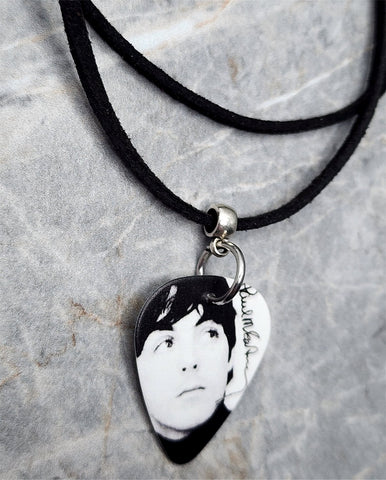 The Beatles Paul McCartney Guitar Pick Necklace with Black Suede Cord