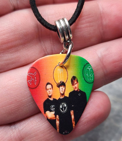 Blink 182 Guitar Pick Necklace with Black Sueded Cord