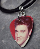 Elvis Presley Curling His Lip Guitar Pick Necklace on Black Suede Cord
