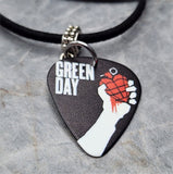 Green Day American Idiot Guitar Pick Necklace on Black Suede Cord