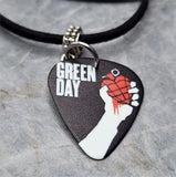 Green Day American Idiot Guitar Pick Necklace on Black Sueded Cord