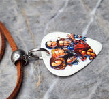 Korn Cartoon Group Picture Guitar Pick Necklace on Brown Suede Cord