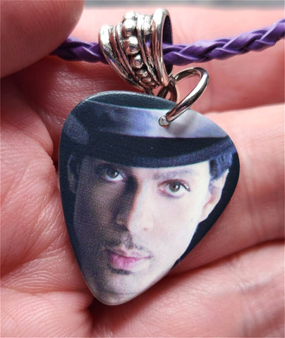 Prince Guitar Pick Necklace on Purple Braided Cord