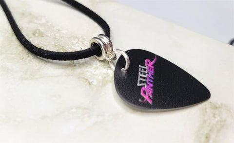 Steel Panther Black Guitar Pick Necklace on Black Suede Cord