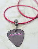 Steel Panther Black Guitar Pick Necklace on Fuchsia Pink Rolled Cord