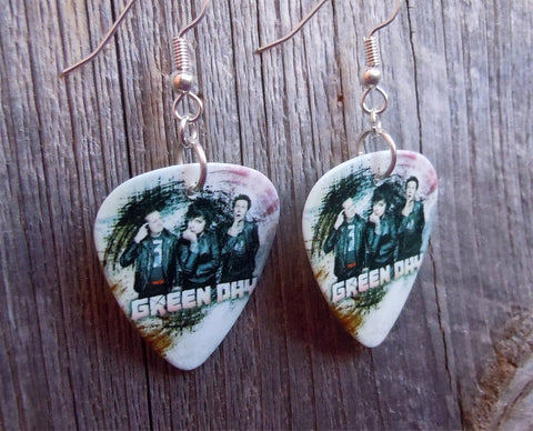 Green Day Group Picture Guitar Pick Earrings