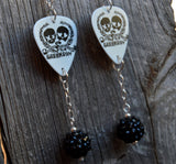 Green Day Guitar Pick Earrings with Black Rhinestone Studded Bead Dangles