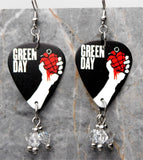 Green Day American Idiot Guitar Pick Earrings with Clear Swarovski Crystal Dangles