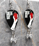 Green Day American Idiot Guitar Pick Earrings with Clear Swarovski Crystal Dangles
