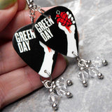 Green Day American Idiot Guitar Pick Earrings with Clear Swarovski Crystal Dangles