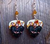 Green Day Group Picture Fire Guitar Pick Earrings with Topaz Colored Swarovski Crystals