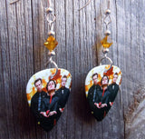 Green Day Group Picture Fire Guitar Pick Earrings with Topaz Colored Swarovski Crystals