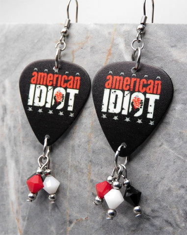 Green Day American Idiot Guitar Pick Earrings with Swarovski Crystal Dangles