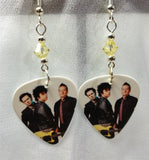 Green Day Group Picture Guitar Pick Earrings with Pale Yellow Swarovski Crystals