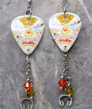 Green Day Dookie Guitar Pick Earrings with Stainless Steel Headphone Charms and Swarovski Crystal Dangles