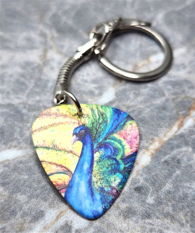 Peacock Two-Sided Guitar Pick Key Chain