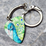 Peacock and Peacock Feather Two-Sided Guitar Pick Key Chain