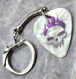Skull with Purple Flames Guitar Pick Keychain