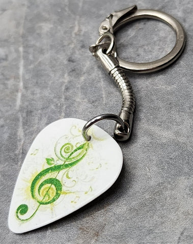 Green Treble Clef Guitar Pick Keychain