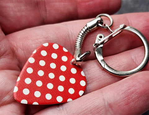 Red with White Polka Dots Guitar Pick Keychain