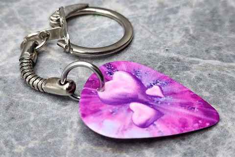 Pink and Purple Triple Heart Guitar Pick Keychain