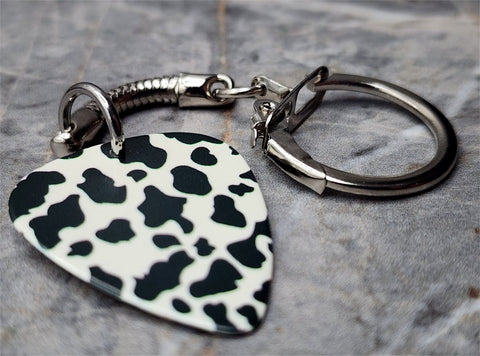 Cow Print Pattern Guitar Pick Keychain