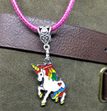 Unicorn Charm Necklace on a Hot Pink Rolled Cord