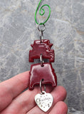 Maroon Jeep Polymer Clay Ornament with Christmas 2023 Stainless Steel Charm Dangle