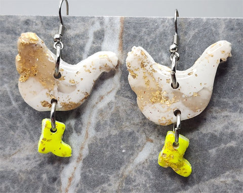 Chicken in Neon Yellow Boots Polymer Clay Earrings