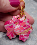 Shimmering Shades of Pink Polymer Clay Arabesque Dangle Earrings with Gold Leaf