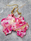 Shimmering Shades of Pink Polymer Clay Arabesque Dangle Earrings with Gold Leaf