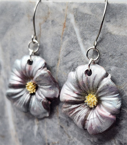 Silver and Pink Shaded Tropical Flower Polymer Clay Earrings